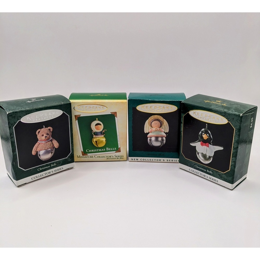 Hallmark Miniature Ornaments Christmas Bells‎ 1995/1998/1999/2004 Angel Bear (4)